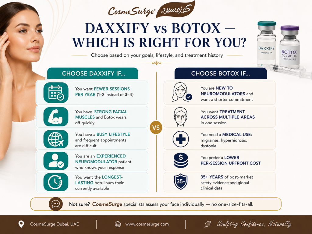 is daxxify better than botox decision guide — who should choose daxxify fewer sessions busy lifestyle strong muscles vs who should choose botox first time multi area medical use budget botox competitors